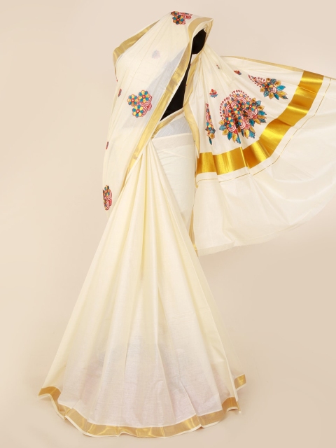 

Pothys Off-White Embroidered Pure Cotton Saree