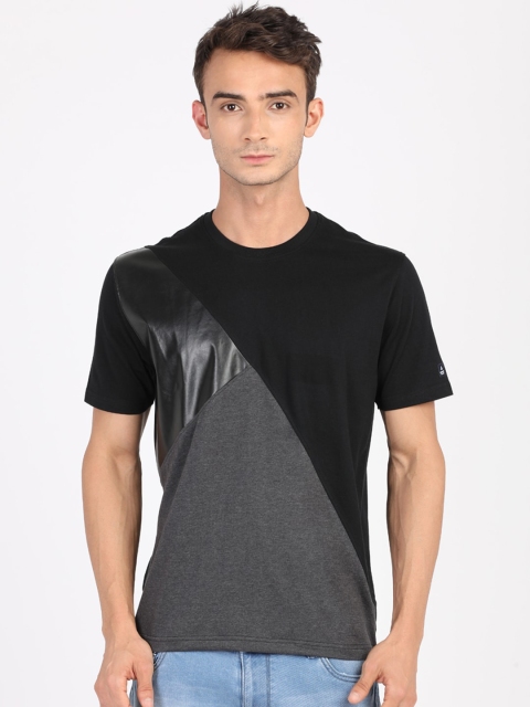 

ANTHEM Men Black & Grey Colourblocked Cotton Round Neck T-shirt