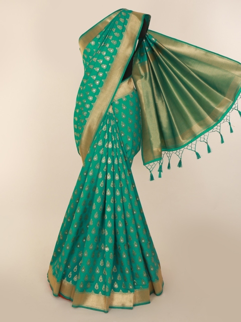 

Pothys Green Art Silk Checked Banarasi Saree