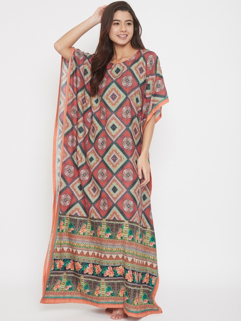

The Kaftan Company Women Red & Green Printed Nightdress
