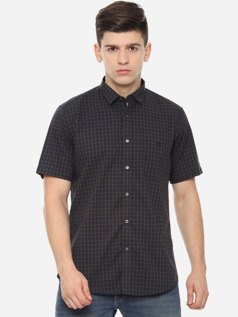 

Van Heusen Sport Men Navy Blue & Olive Green Slim Fit Checked Casual Shirt