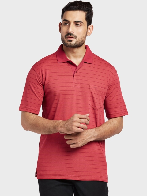 

ColorPlus Men Red Striped Polo Collar T-shirt