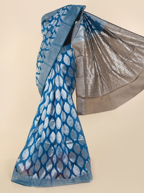 

Pothys Blue & Silver-Toned Silk Cotton Woven Design Saree