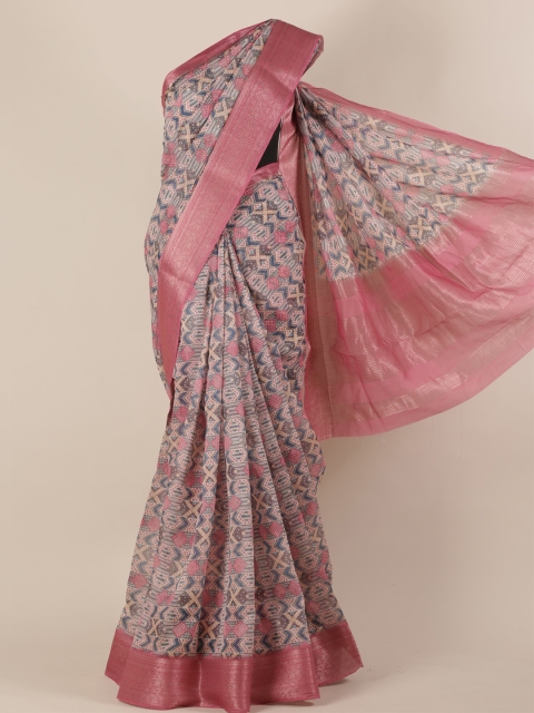

Pothys Pink & Beige Jute Silk Printed Saree