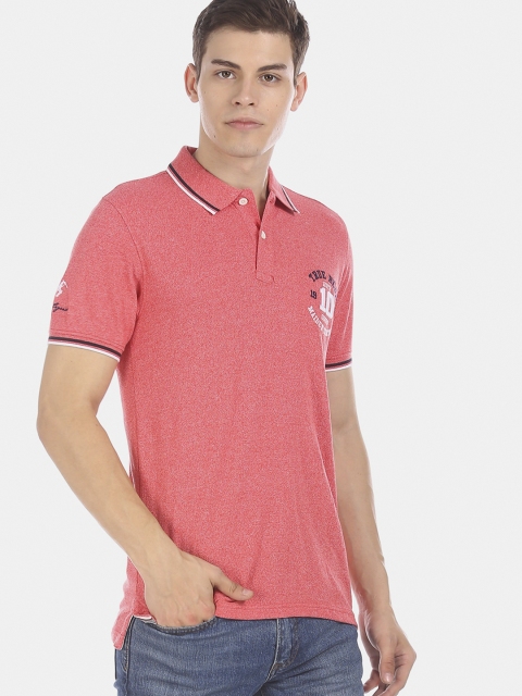 

True Blue Men Red Self Design Polo Collar T-shirt