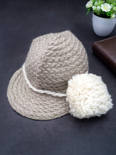 

Golden Peacock Women Grey Self-Design Woolen Snapback Cap