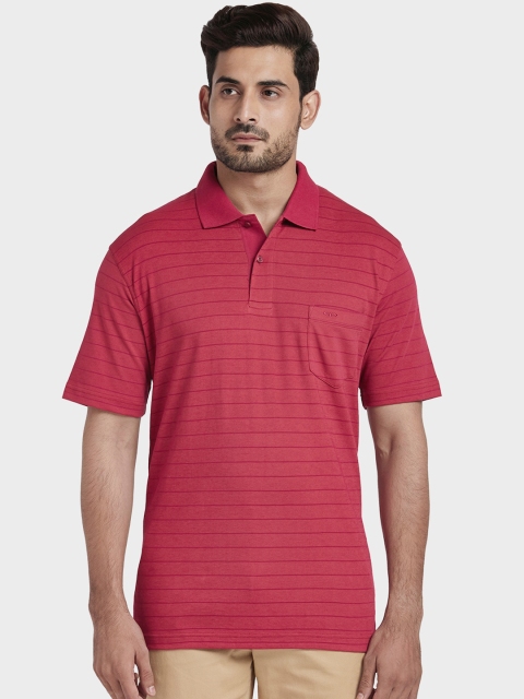 

ColorPlus Men Red Striped Polo Collar T-shirt