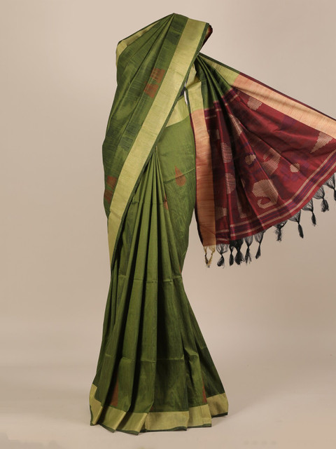 

Pothys Olive Green Embroidered Jute Silk Saree