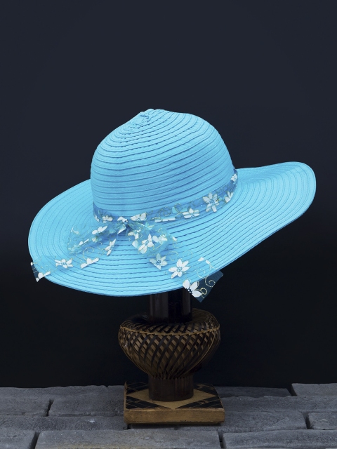 

Golden Peacock Women Blue Woven-Design Straw Sun Hat