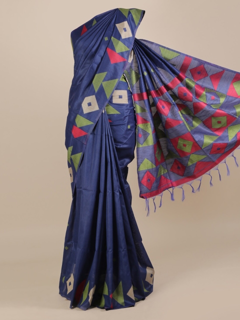 

Pothys Blue Printed Jute Silk Saree