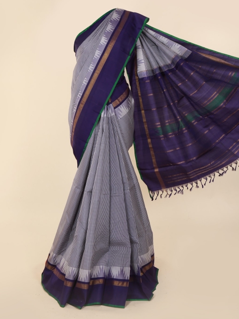 

Pothys Violet Pure Silk Checked Kanjeevaram Saree