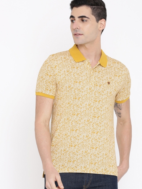 

True Blue Men Mustard Printed Polo Collar T-shirt