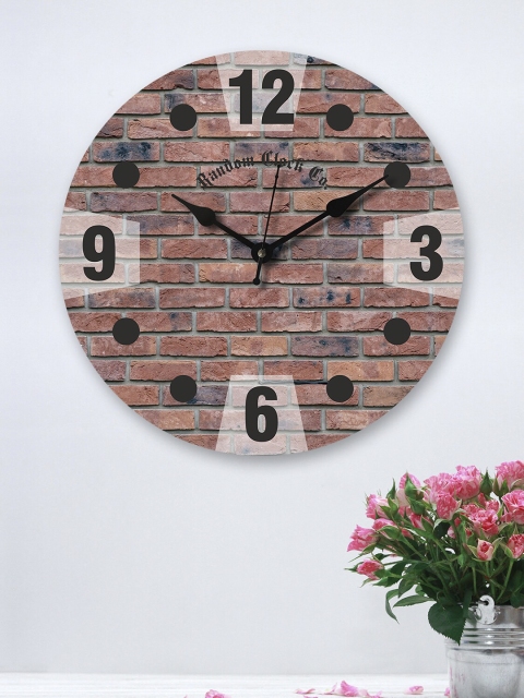 

RANDOM Brown & Black Printed 30.48 cm New Modern Rustic Wooden Analogue Wall Clock