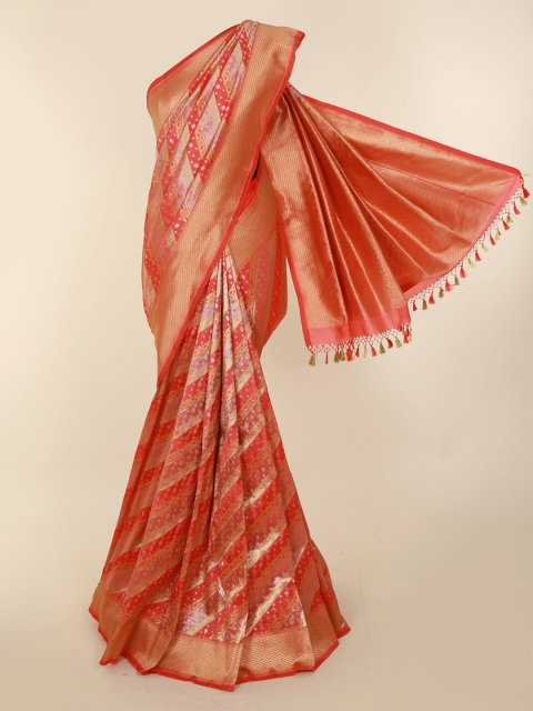 

Pothys Peach-Coloured Jute Silk Checked Banarasi Saree
