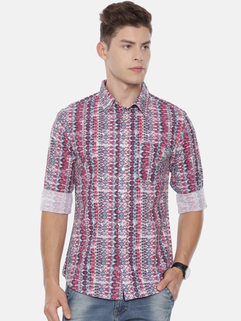 QUANCIOUS Men Red & Blue Regular Fit Printed Organic Cotton Casual Shirt