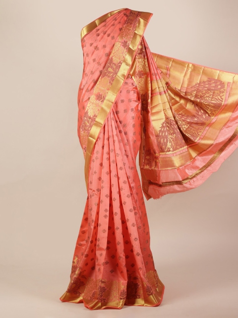 

Pothys Peach-Coloured & Gold-Toned Jute Silk Woven Design Saree