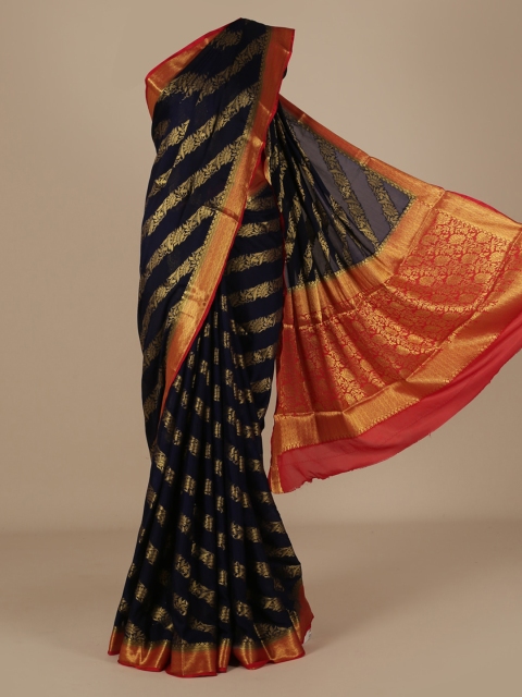 

Pothys Navy Blue Printed Poly Chiffon Saree