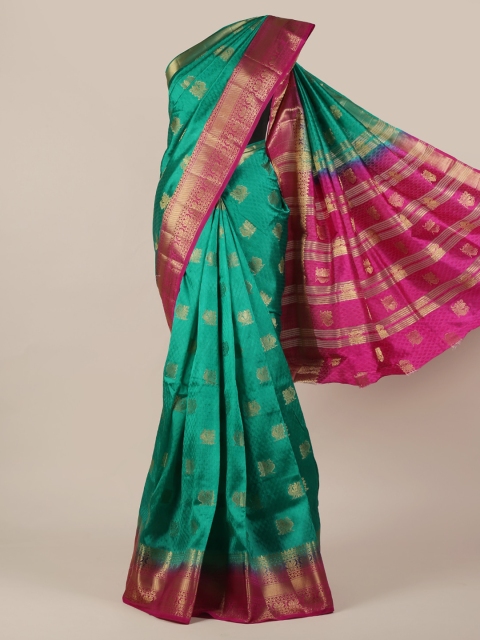 

Pothys Green & Gold-Toned Jute Silk Woven Design Saree