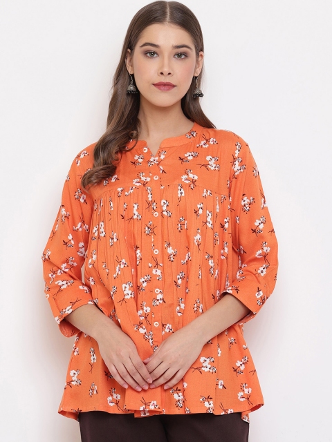 

Janasya Women Orange Floral Printed A-Line Top