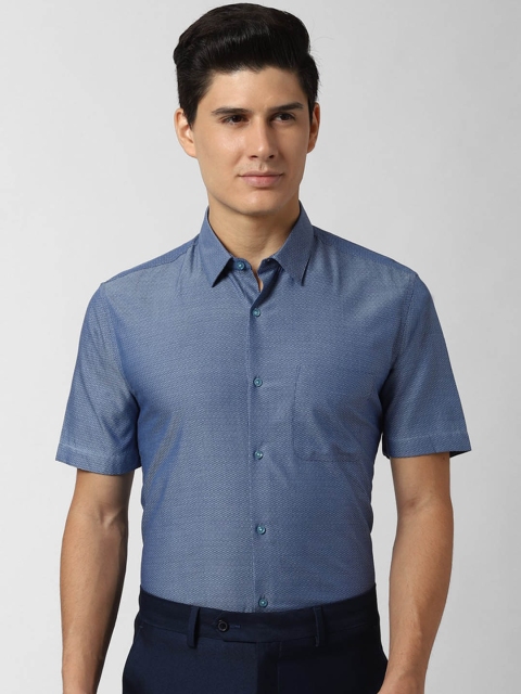 

Peter England Men Blue Regular Fit Self Design Casual Shirt