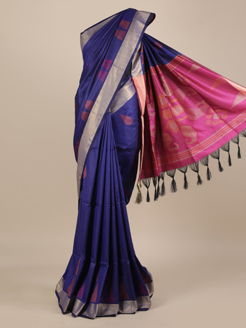 

Pothys Blue & Pink Jute Silk Woven Design Saree