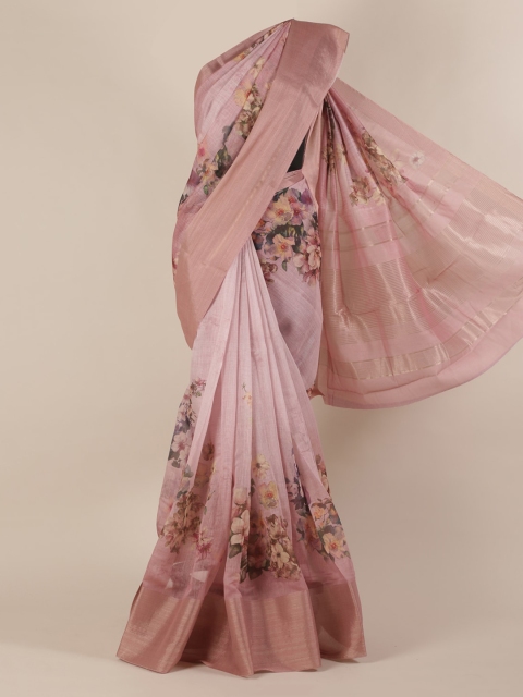 

Pothys Pink Printed Linen Blend Saree