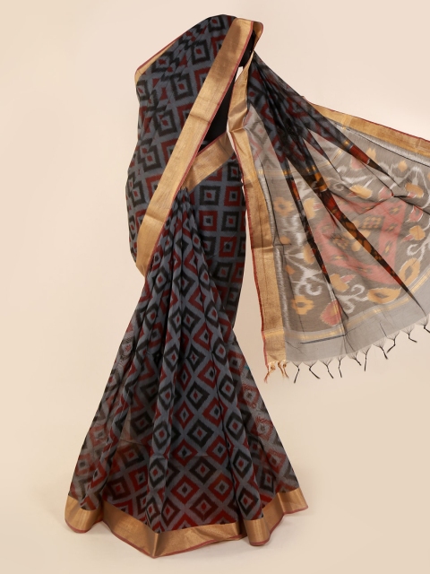 

Pothys Grey & Gold-Toned Pure Cotton Printed Saree