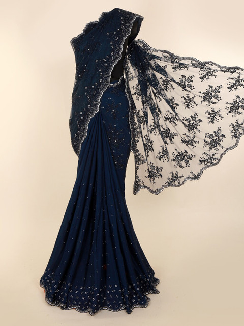 

Pothys Blue Embellished Poly Georgette Saree
