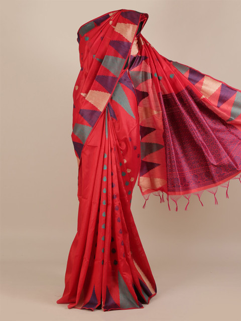

Pothys Red Printed Jute Silk Saree