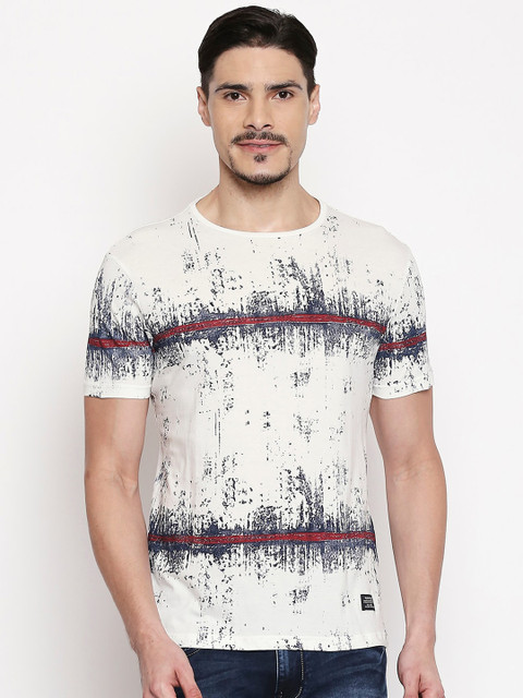 

People Men Off-White Printed Round Neck Cotton T-shirt