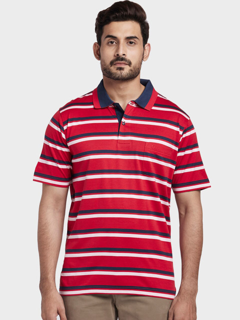 

ColorPlus Men Red Striped Polo Collar T-shirt