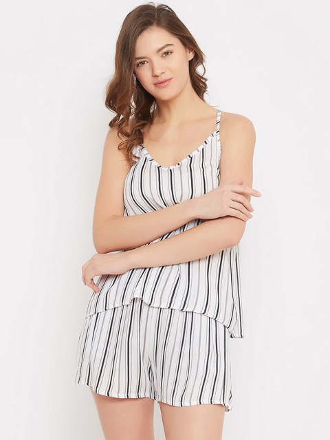 

Clovia Women White & Black Striped Night Suit