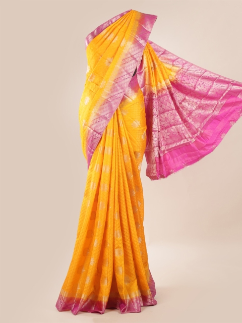 

Pothys Yellow & Pink Jute Silk Checked Saree