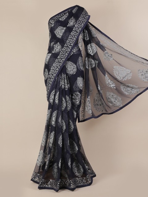 

Pothys Navy Blue Printed Poly Chiffon Saree