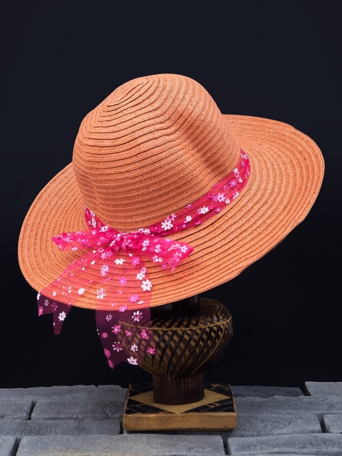 

Golden Peacock Women Orange Woven-Design Straw Sun Hat
