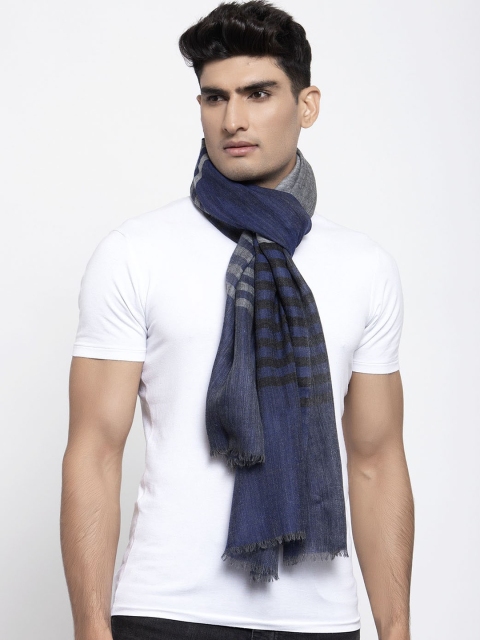 

Calvadoss Men Navy Blue & Grey Striped Sustainable Muffler