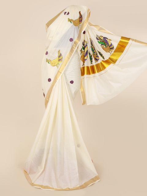 

Pothys Off-White Solid Saree