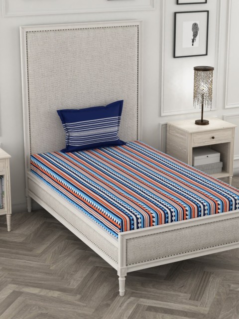 

Portico New York Blue & Pink Striped 144 TC Cotton 1 Single Bedsheet With 1 Pillow Cover
