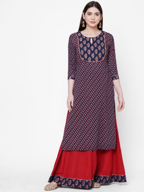 

FASHOR Women Blue & Red Printed Kurta with Palazzos