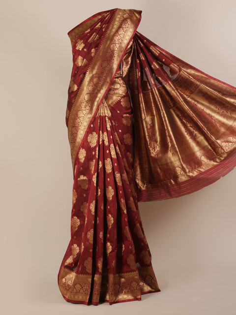 

Pothys Maroon & Gold-Coloured Jute Silk Woven Design Saree