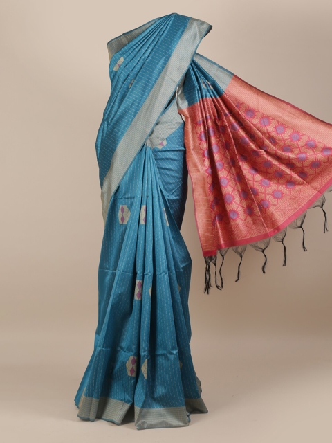 

Pothys Blue Printed Jute Silk Saree