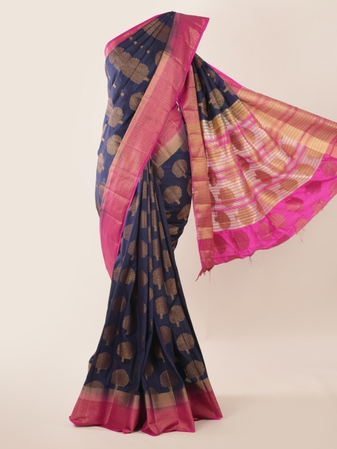 

Pothys Navy Blue & Pink Jute Silk Woven Design Saree