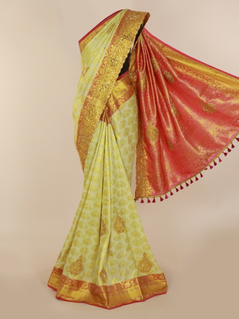 

Pothys Yellow & Pink Pure Silk Woven Design Kanjeevaram Saree