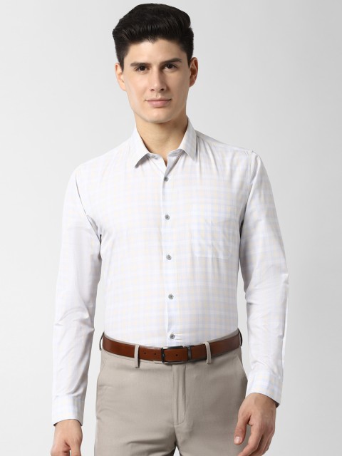

Peter England Men White Slim Fit Checked Formal Shirt