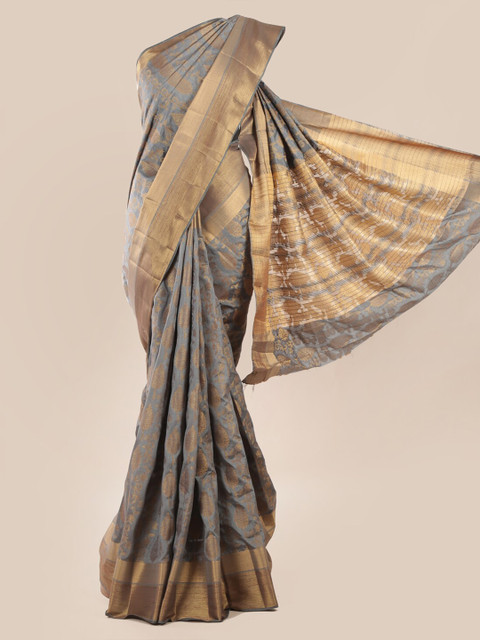 

Pothys Grey Checked Jute Silk Saree