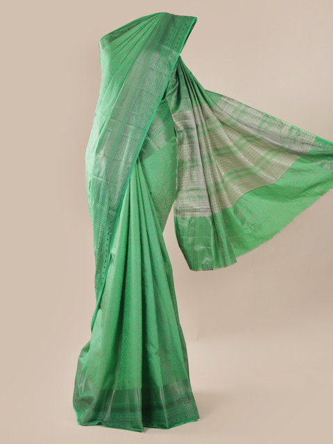 

Pothys Green Checked Jute Silk Saree