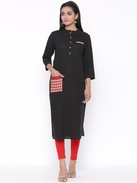 

fabGLOBAL Women Black Solid Straight Kurta