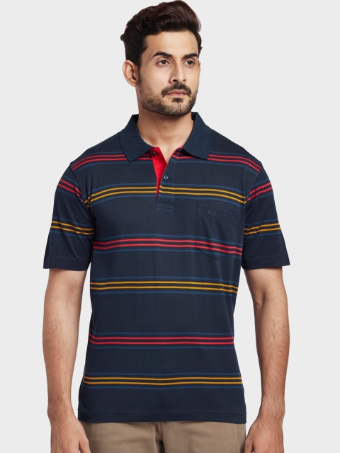 

ColorPlus Men Navy Blue Striped Polo Collar T-shirt