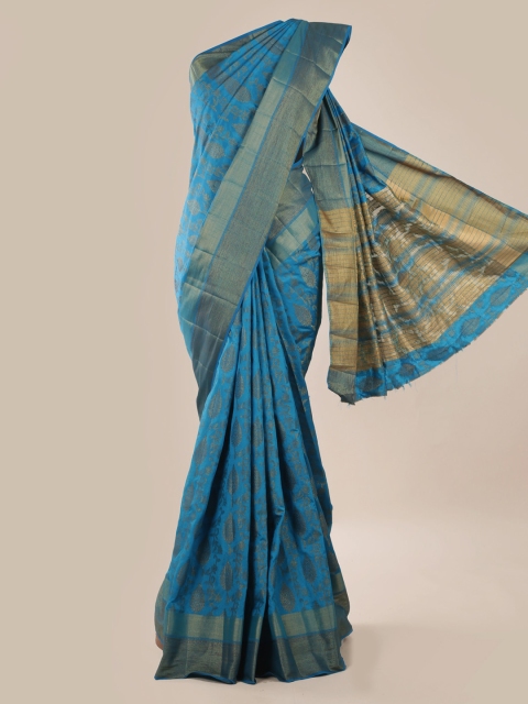 

Pothys Blue & Gold-Toned Jute Silk Woven Design Saree