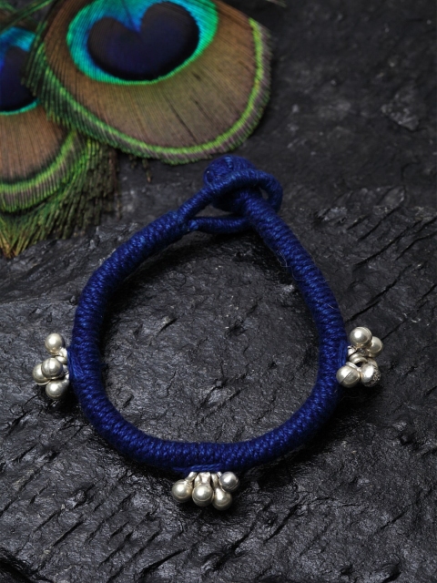

DUGRISTYLE Silver-Toned & Blue Handcrafted Sustainable Ghungru Bracelet
